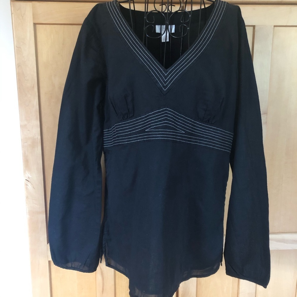 LOFT long sleeve black Top with white stitching size 14